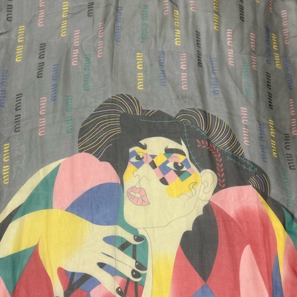 MiuMiu Vintage Silk Harlequin Grey Wrap/Scarf - Picture 9 of 14